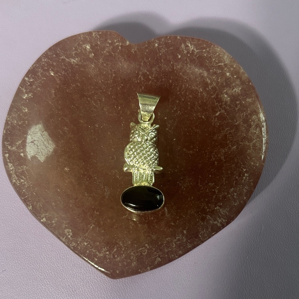 Owl pendant Taxco Mexico .925 sterling silver with Black obsidian